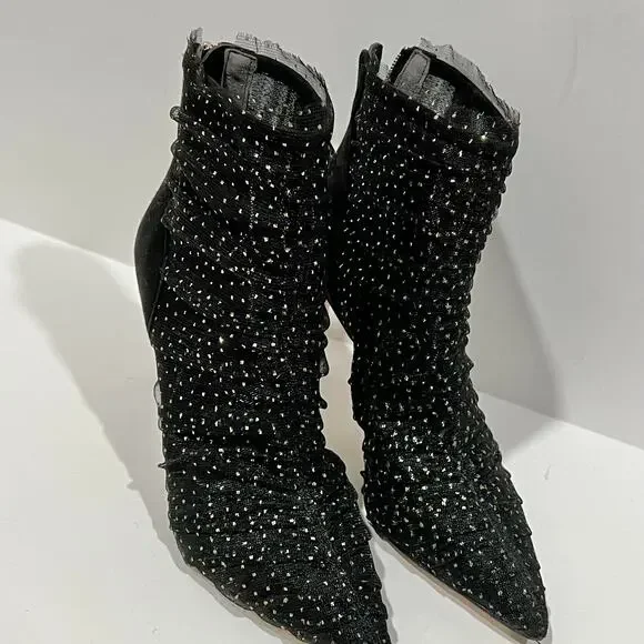 Sam Edelman Farren Black and Gold Ankle Boots - Picture 4 of 11